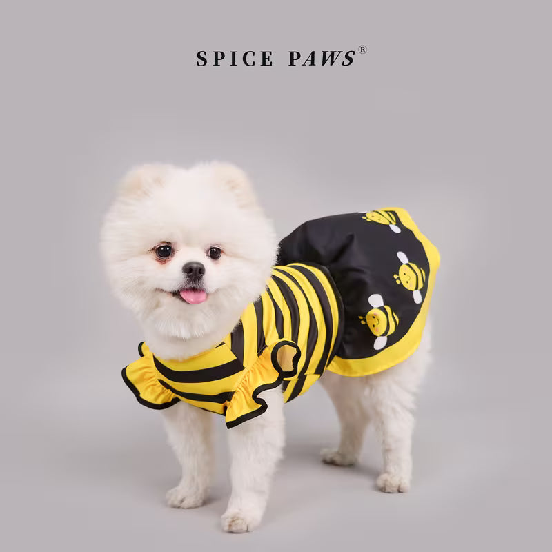 1pc of cute bee striped printed pet dog dress with small fly sleeves, suitable for small/medium-sized dogs and cats to use in summer