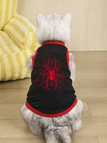 LUCKIE LABO 2pcs/Set Polyester Spider & Bat Print Anti-Flea Anti-Shedding Breathable Pet Vest Jacket, Suitable For Cats And Dogs Indoor And Outdoor Use