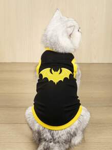 LUCKIE LABO 2pcs/Set Polyester Spider & Bat Print Anti-Flea Anti-Shedding Breathable Pet Vest Jacket, Suitable For Cats And Dogs Indoor And Outdoor Use