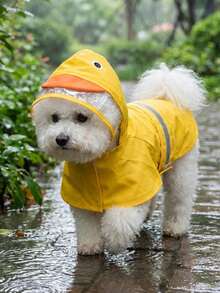 PETSIN Hooded Waterproof Dog Rain Coat With Transparent Visor And Reflective Strips, Cute Duck, Frog, Shark Designs, Suitable For Outdoor Walking And Rainy Days