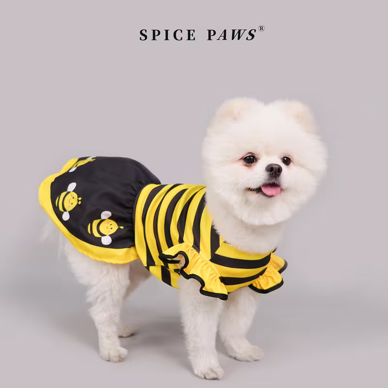 1pc of cute bee striped printed pet dog dress with small fly sleeves, suitable for small/medium-sized dogs and cats to use in summer