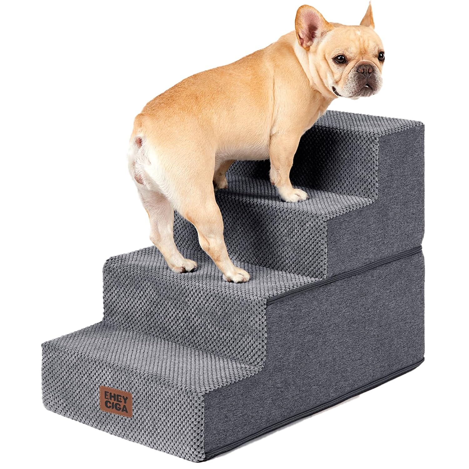 EHEYCIGA Dog Stairs for Bed 18" H, 4-Step Dog Steps for High Bed, Grey | Pet Steps for Small Dogs and Cats, Non-Slip Balanced Pet Ramp Indoor