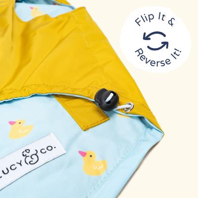 Lucy & Co. The Lucky Ducky Reversible Waterproof Dog Raincoat, Blue/Yellow, Medium