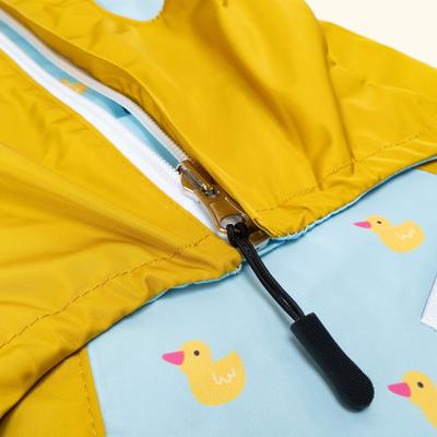 Lucy & Co. The Lucky Ducky Reversible Waterproof Dog Raincoat, Blue/Yellow, Medium